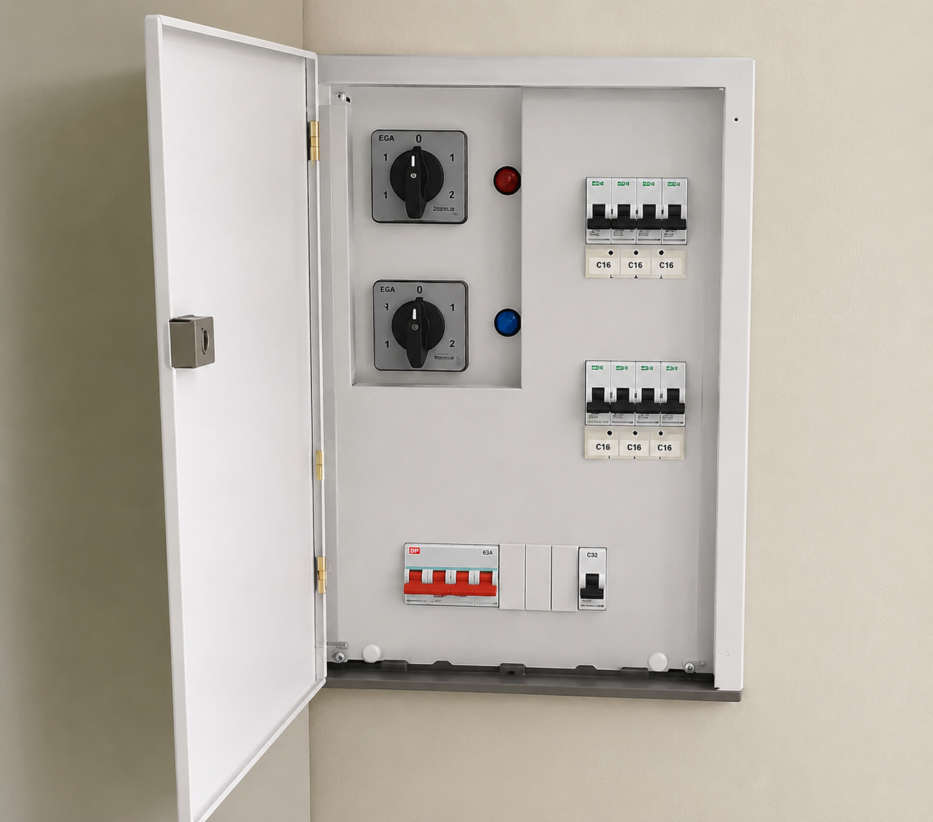 Open distribution board with switchgear